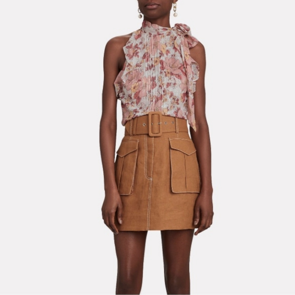 Veronica Beard Dali Melon Metallic Floral Silk Top, size 0